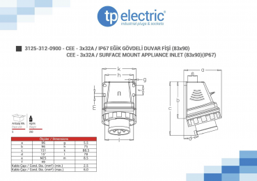 Preview: CEE Wandstecker 3P 32A 6h IP67